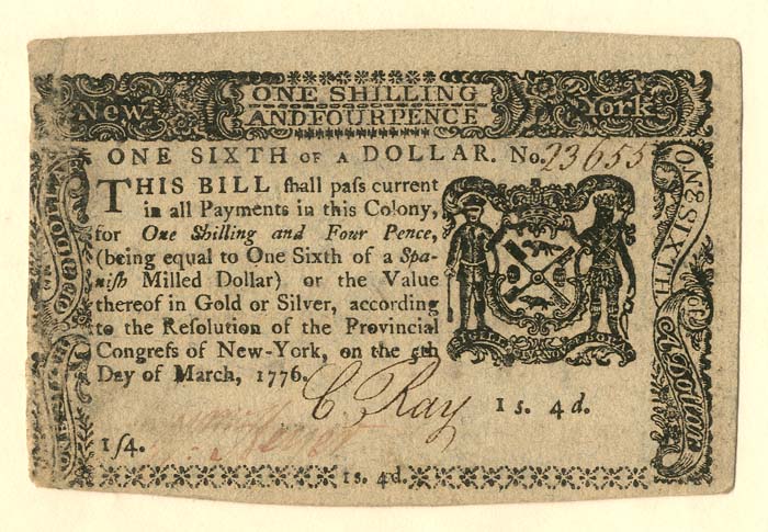 Colonial Currency - FR NY-186 - Mar. 5, 1776 - Paper Money